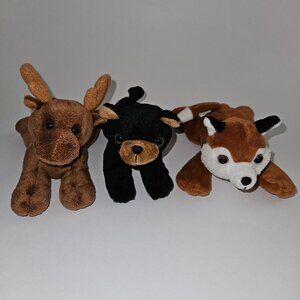 Unipak Plush Lot Stuffed Animal Toys Small 6" Fox Black Bear Deer Moose Reindeer
